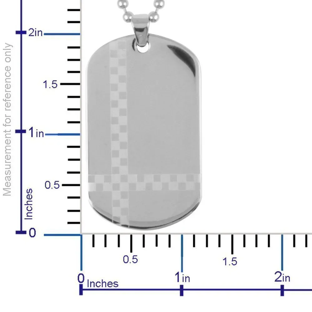 Checkered Dog Tag Pendant Necklace 24 in
